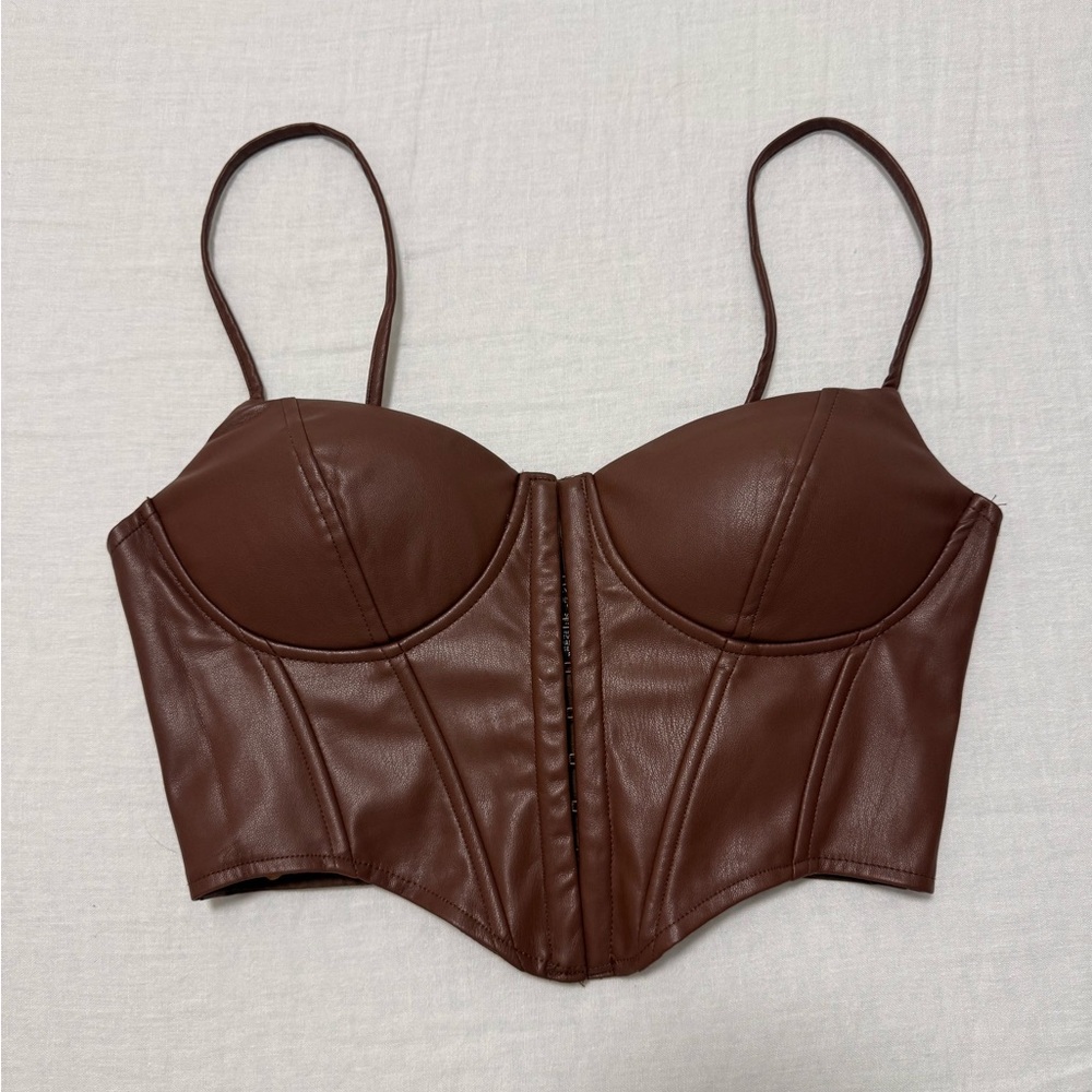 Windsor Brown Faux Leather Corset Top